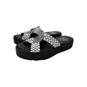 Heal USA Womens 10 Sandals Black Silver Slip On Comfort Walking Slide Shoes